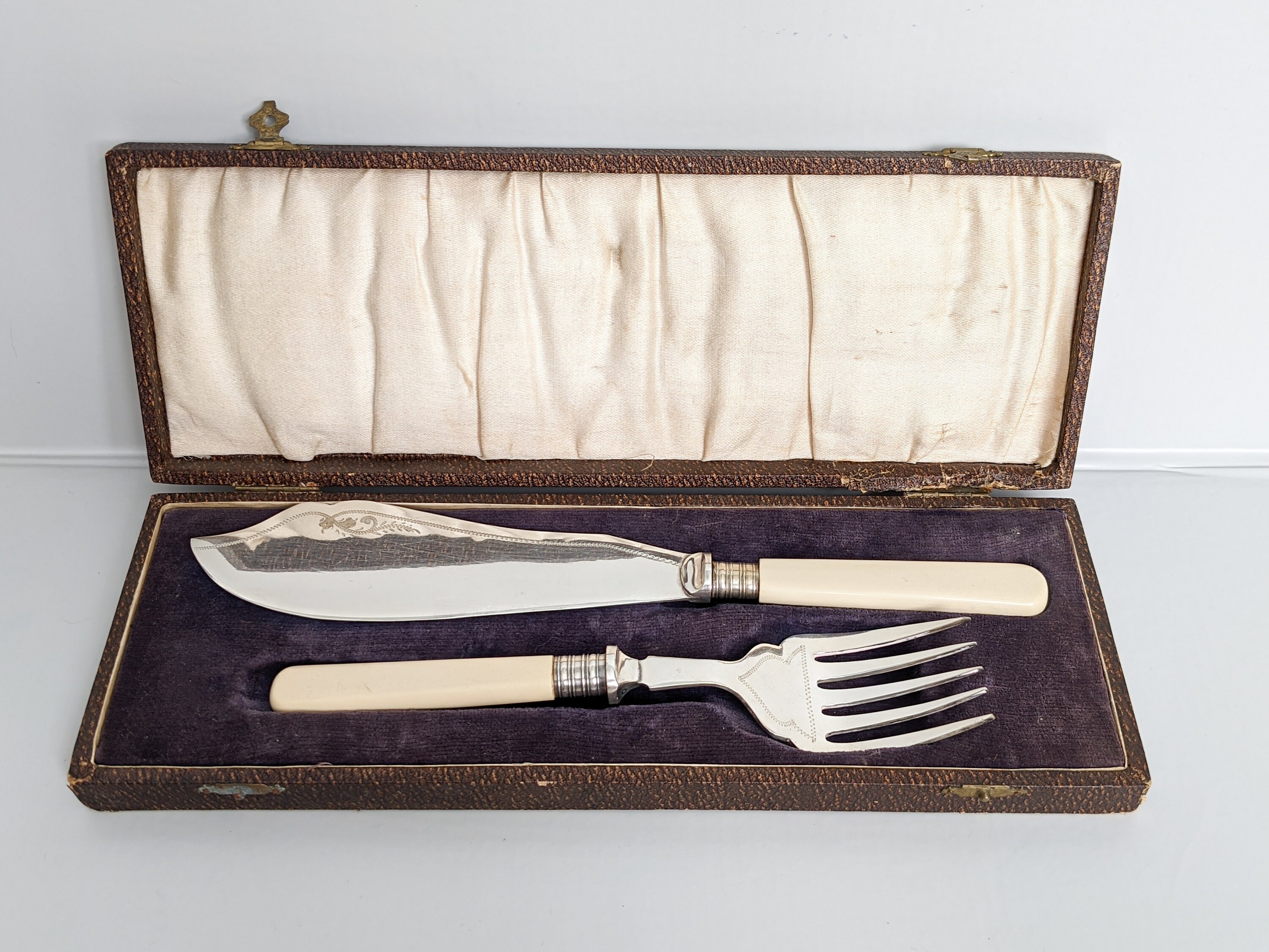 Antique Fish Knife and Fork Serving Set, Original Box Damaged