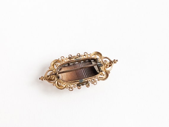 Antique Victorian Brooch, Polished Brown Banded N… - image 4