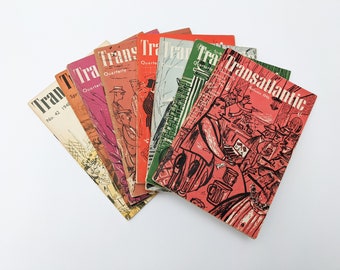 Vintage Transatlantic Magazines x8, Post WW2, alte Werbung, Sammlerstücke aus der Kriegszeit, Transatlantic Books Ltd Quarterly, amerikanische Geschichte