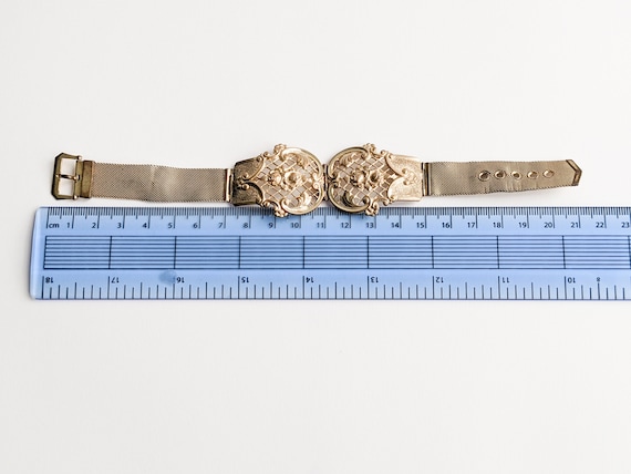 Antique Belt Bracelet, Gilt Woven Mesh, Hinged Br… - image 10