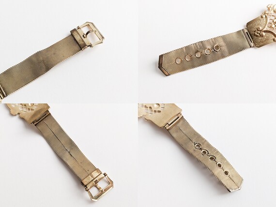 Antique Belt Bracelet, Gilt Woven Mesh, Hinged Br… - image 7