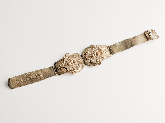 Antique Belt Bracelet, Gilt Woven Mesh, Hinged Br… - image 4