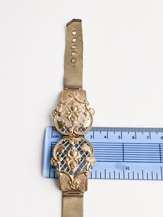 Antique Belt Bracelet, Gilt Woven Mesh, Hinged Br… - image 9