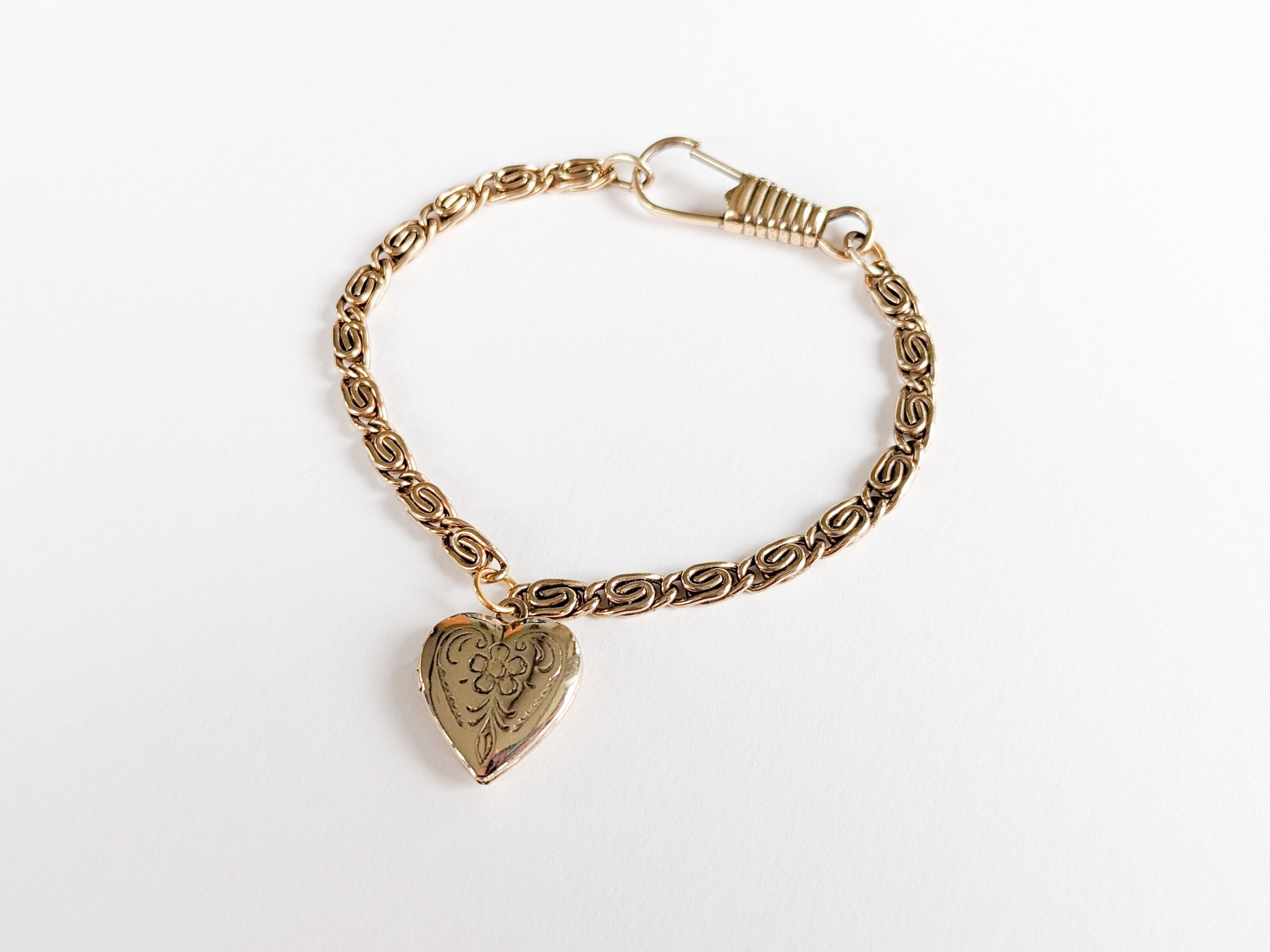 Vintage Heart Locket Bracelet 1980s Jewellery 16cm Chain 
