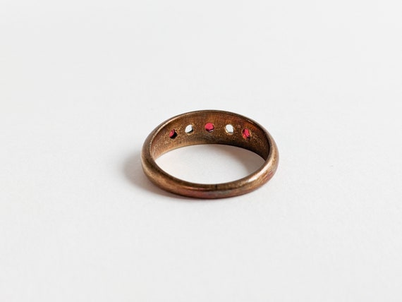 Antique Brass Ring, Round Faceted Red 5 Paste Sto… - image 5