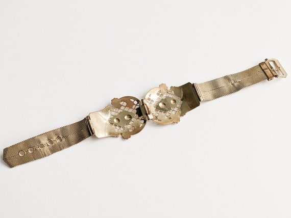 Antique Belt Bracelet, Gilt Woven Mesh, Hinged Br… - image 6