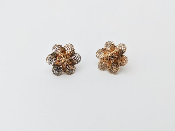 Boucles D'oreilles Argent 925 Plaqué Or - Motif Trois Fleurs Filigrane - 6.5 Cm - Neuf Avec étiquettes Filgold