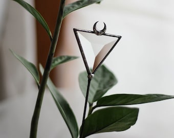 triangle. moon, heads plant stake, plant windowsill decor, ornament home decor, stained glass window hangings