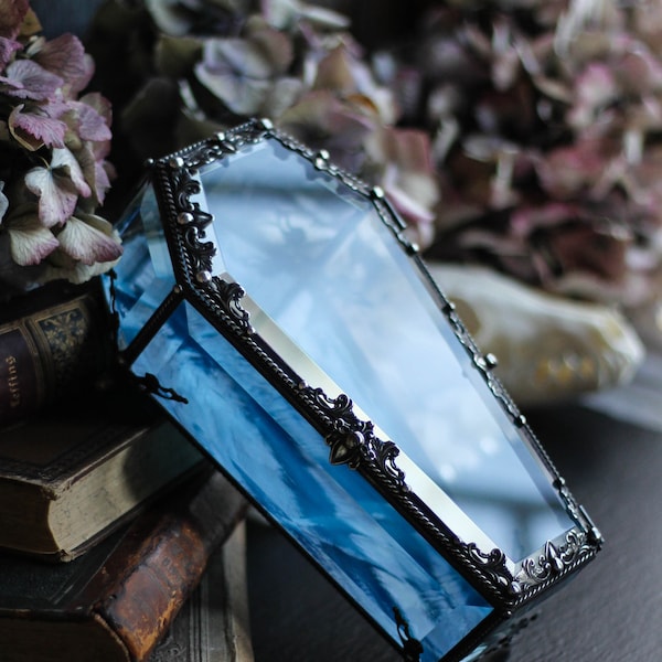 Gothic Stained Glass Coffin Box, Wedding Ring Holder (20cm)
