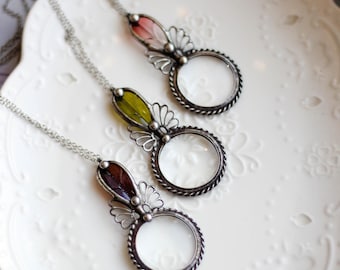 Loepketting gebrandschilderd glas, hanger met vergrootglas in vintagestijl, ketting van 27,5 inch