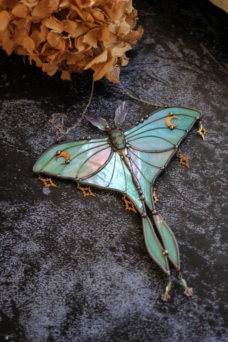 Luna Moth .horned Hare. Stained Glass Window Hangings Decor, Stained