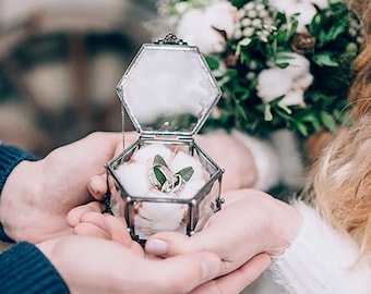Stained Glass Hexagon Ring Box, Dark Silver, Wedding Ceremony