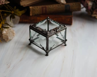 7.5x7.5x5cm boîte à bagues en verre carrée de taille moyenne, boîte en verre géométrique, boîte en vitrail, boîte à alliances, boîte à bagues, porte-bague, boîte à bijoux,