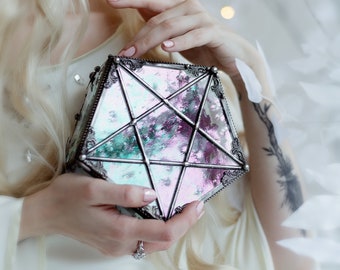 Big Glass box with a Pentagram,Gothic Box Pentagram,Stained Glass Pentagram Jewellery Box,Witchy Trinket Jewelry Box,pentacle