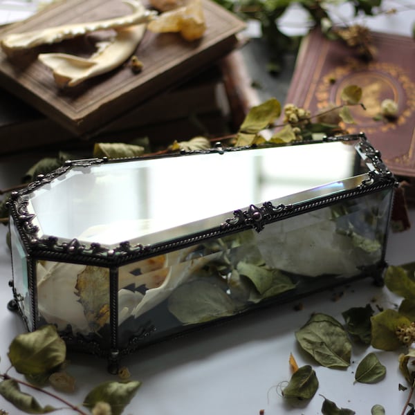 Gothic Coffin Glass Jewelry Box, Stained Glass, Wedding Ring Holder