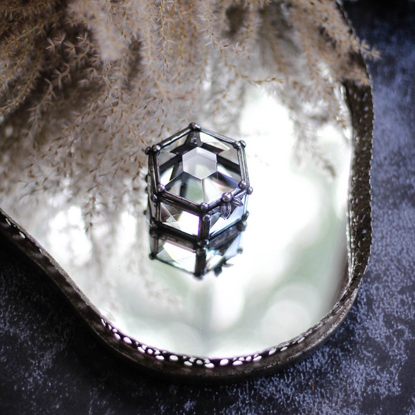 Small Stained Glass Ring Box, Geometric Jewelry Casket