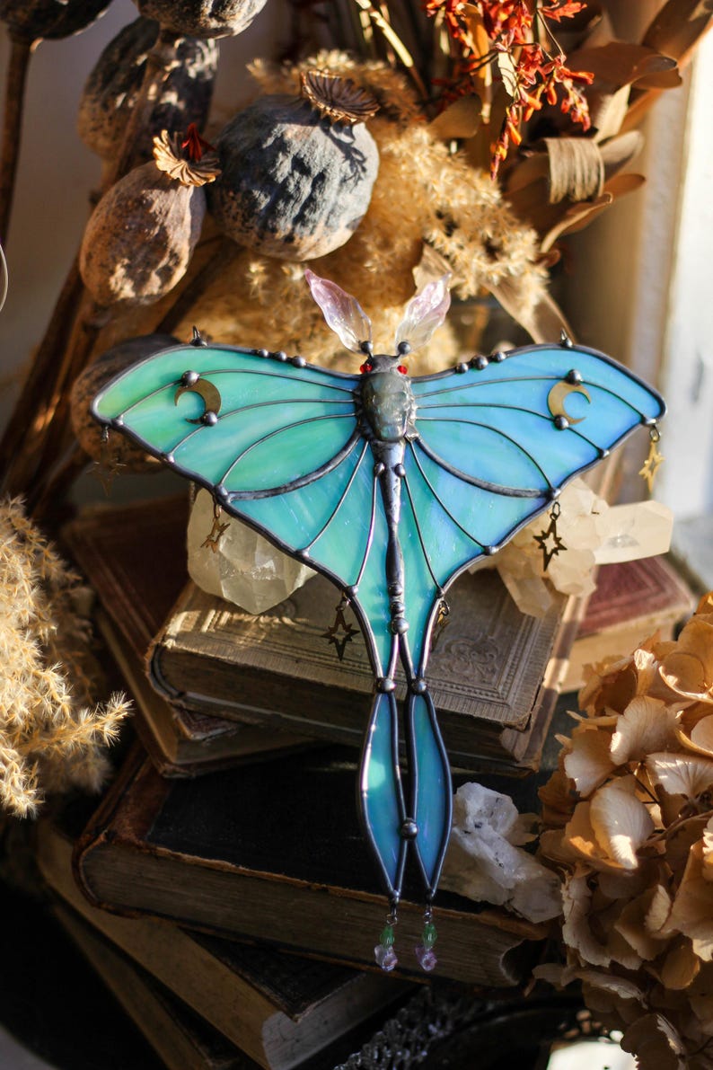 Luna Moth .horned Hare. Stained Glass Window Hangings Decor, Stained