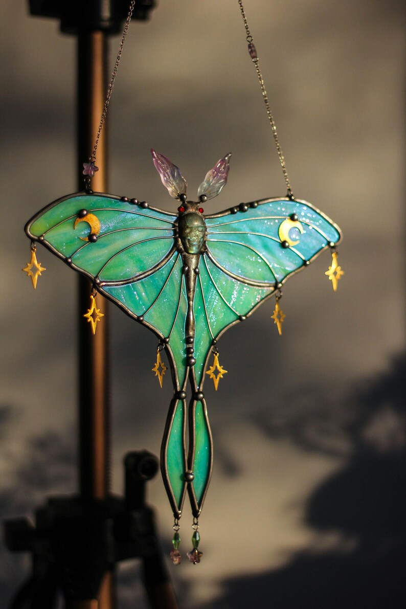 Luna Moth .horned Hare. Stained Glass Window Hangings Decor, Stained