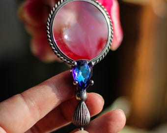 Loepketting, vergrootglas, loephanger, ketting, glazen ketting, boho-handgemaakte hanger, boho-sieraden, statementketting,