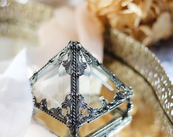 Gebrandschilderd glas piramide sieradendoos, geometrische ringdoos
