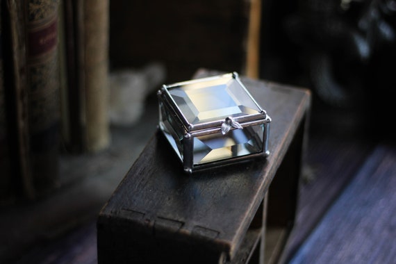 Glass Box medium size square ring box geometric glass box jewelry box, ring box stained glass box wedding ring box ring holder