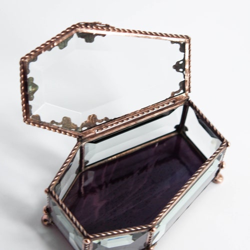 Little coffin casket, Little glass box for jewelry, gothic wedding, stained glass box, Glass box