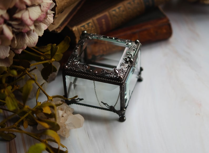 Glass Box medium size square ring box geometric glass box jewelry box, ring box stained glass box wedding ring box ring holder
