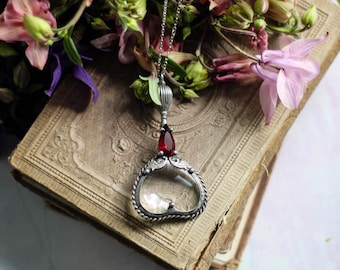 Loepketting, vergrootglas, loephanger, ketting, glazen ketting, boho-handgemaakte hanger, boho-sieraden, statementketting,