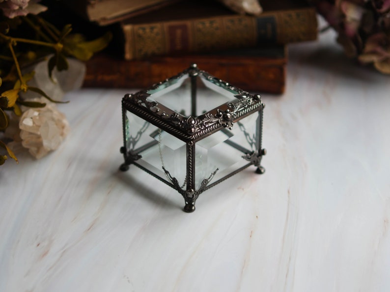 Glass Box medium size square ring box geometric glass box jewelry box, ring box stained glass box wedding ring box ring holder