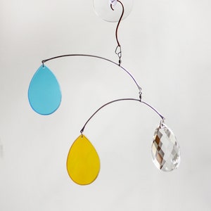 Glass Suncatcher, Art mobile, Stained glass mobile, Window suncatcher, yellow-blue, home decor, Mobiles, glass, Made in Ukraine