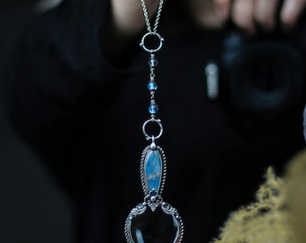 Ketting met vergrootglas, tiffany-techniek, labradoriethanger