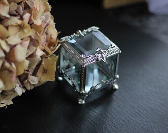 5x5x5cm petite boîte à bagues carrée en verre, boîte en verre géométrique, boîte en vitrail, boîte à alliances, boîte à bagues, porte-bague, boîte à bijoux,