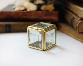 5х5х5cm little square brass Glass ring box, golden box, stained glass box, wedding ring box, ring box, ring holder, jewelry box,mirror box