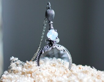 Loepketting, vergrootglas, loephanger, ketting, glazen ketting, boho-handgemaakte hanger, boho-sieraden, statementketting,
