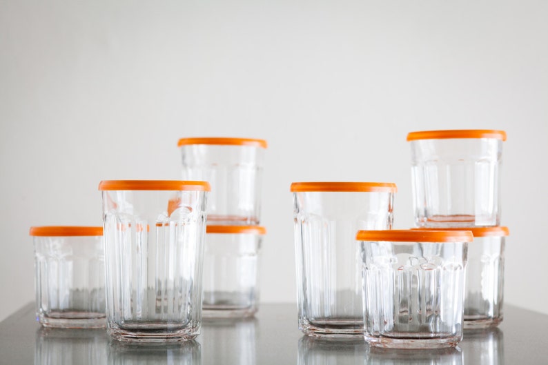 Luminarc France Glass Storage Jelly Jars w/ Orange Lids Set Etsy