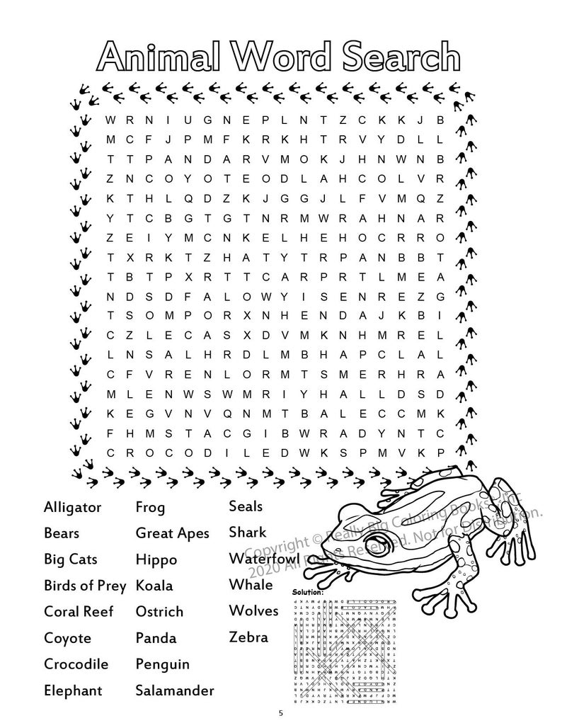 Zoo Animals Word Search ColoringBook.com