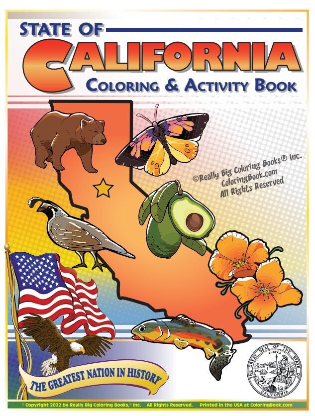California State Coloring Book 8.5 x 11 - California Coloring Book, Coloring Pages, Adult Coloring Book, Kids Coloring Book, California