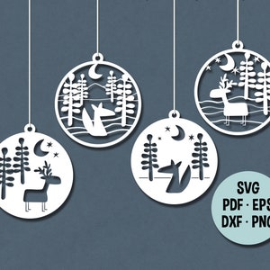Deer and Fox Christmas Ornaments for papercutting DIY