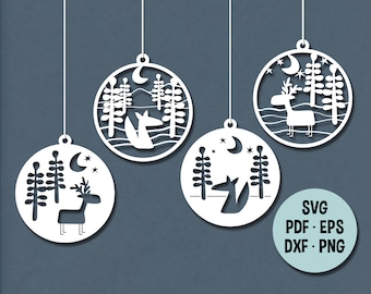 Deer and Fox Christmas Ornaments for papercutting DIY