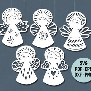 Scandinavische kerstengelen voor het snijden van DIY-, SVG-, PDF-, EPS-, DXF- en PNG-bestanden voor Cricut, Silhouette enz.