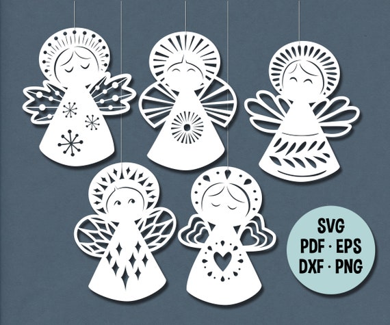 Scandinavian Christmas Angels for papercutting DIY, svg, pdf, eps, dxf and png cutting files for Cricut, Silhouette etc.