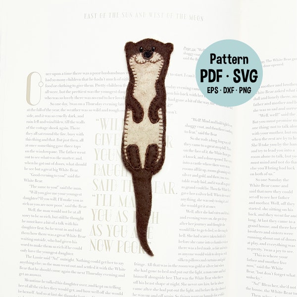 Otter felt bookmark, book lover gift, felt pattern