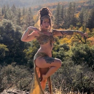 The Siren Set || golden goddess, off shoulder, two piece belly dance skirt set