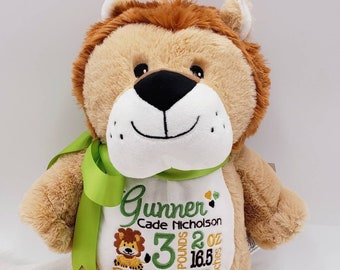 Personalized Baby Gift, Personalized Stuffed Lion, Lion birth announcement, baby shower gift, baby photo prop