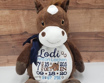 Personalized stuffed animal,Birth Announcement Stuffed Animal,Personalized Baby Gift,Baptism gift,Adoption gift,Horse Stuffed Animal