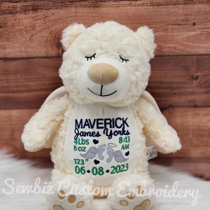 Memory Bear  Stuffed Animal, Birth Announcement baby gift, Personalized Memorial, Grievance gift