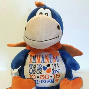 Personalized Baby Gift, Stuffed Animal, Dragon Stuffed Animal, Monogrammed Stuffed Animal,Birth Announcement Stuffed Animal,Blue Dragon