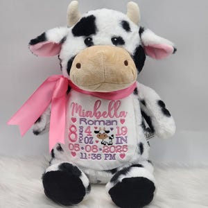 Cow Stuffed Animal, Birth Announcement baby gift, Personalized Cow, Baby Shower Gift