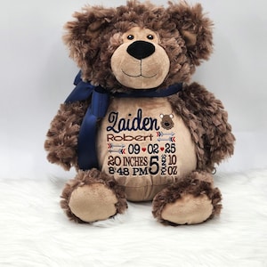 Personalized Baby Gift,Birth Announcement Stuffed Animal,Personalized Stuffed Bear, Baptism gift, Adoption gift,Brown Bear Stuffed Animal