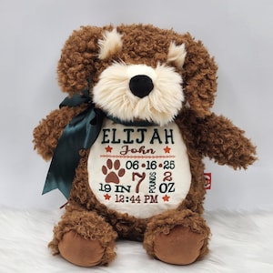 Personalized Baby Gift,Birth Announcement Stuffed Animal,Personalized Stuffed Cockapoo, Baptism gift, Adoption gift,Brown Dog Stuffed Animal